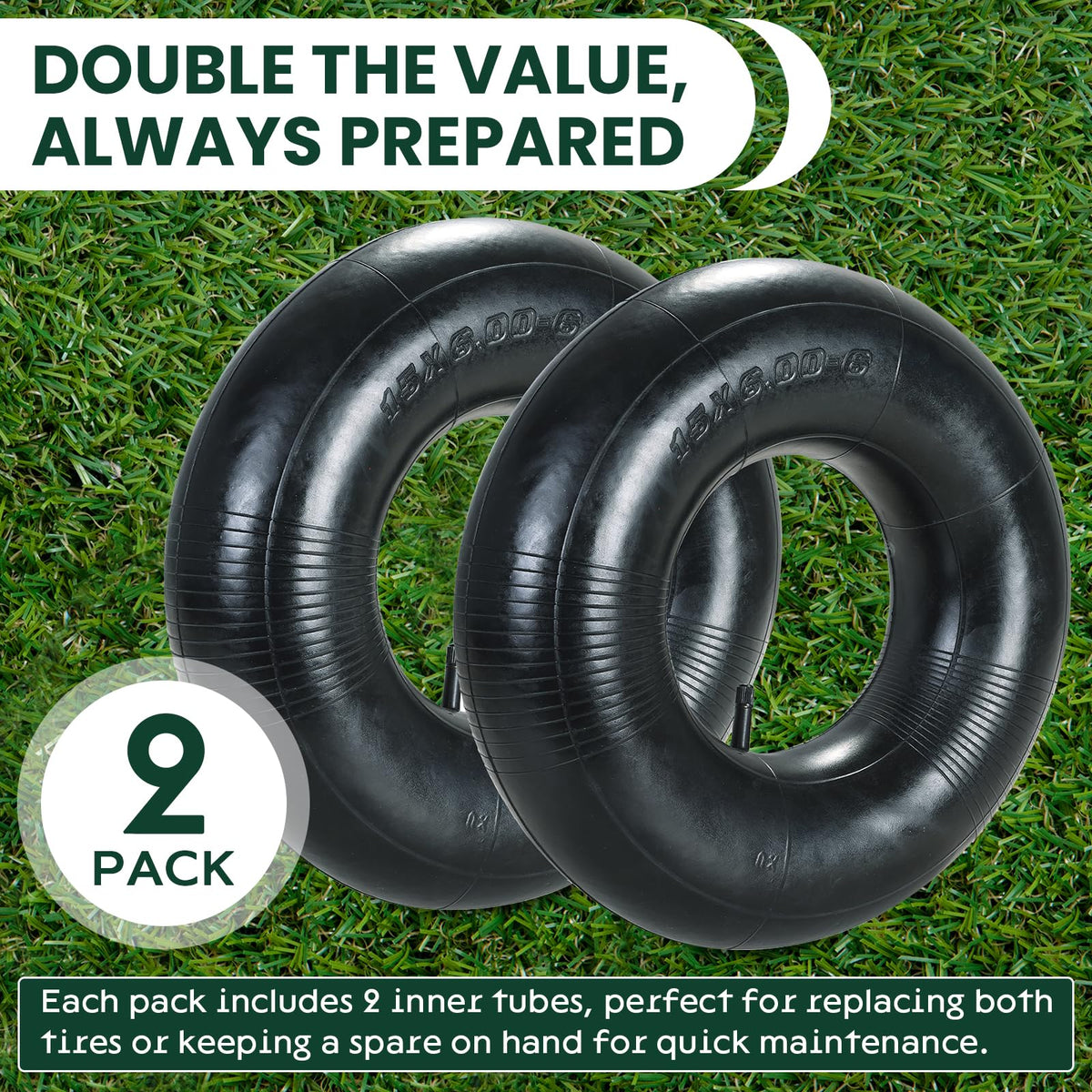 2 Pack 15 x 6.00-6" Inner Tubes with TR-13 Valve Stem A9317