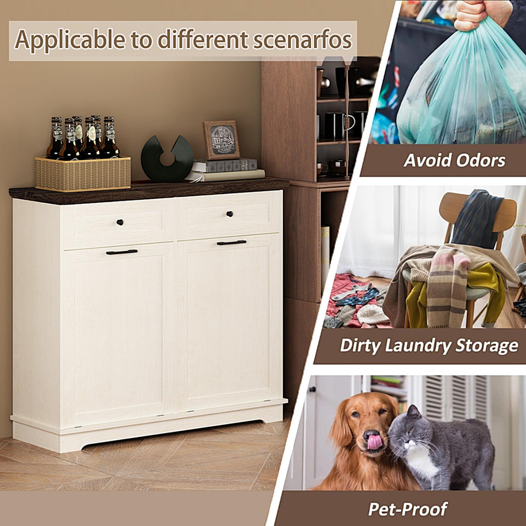 20 Gallon Wooden Tilt Out Trash Can Cabinet with Drawers A584622