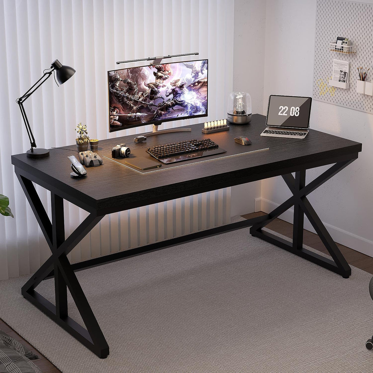 Black 47 Inch Wooden Metal Office Desk R232722