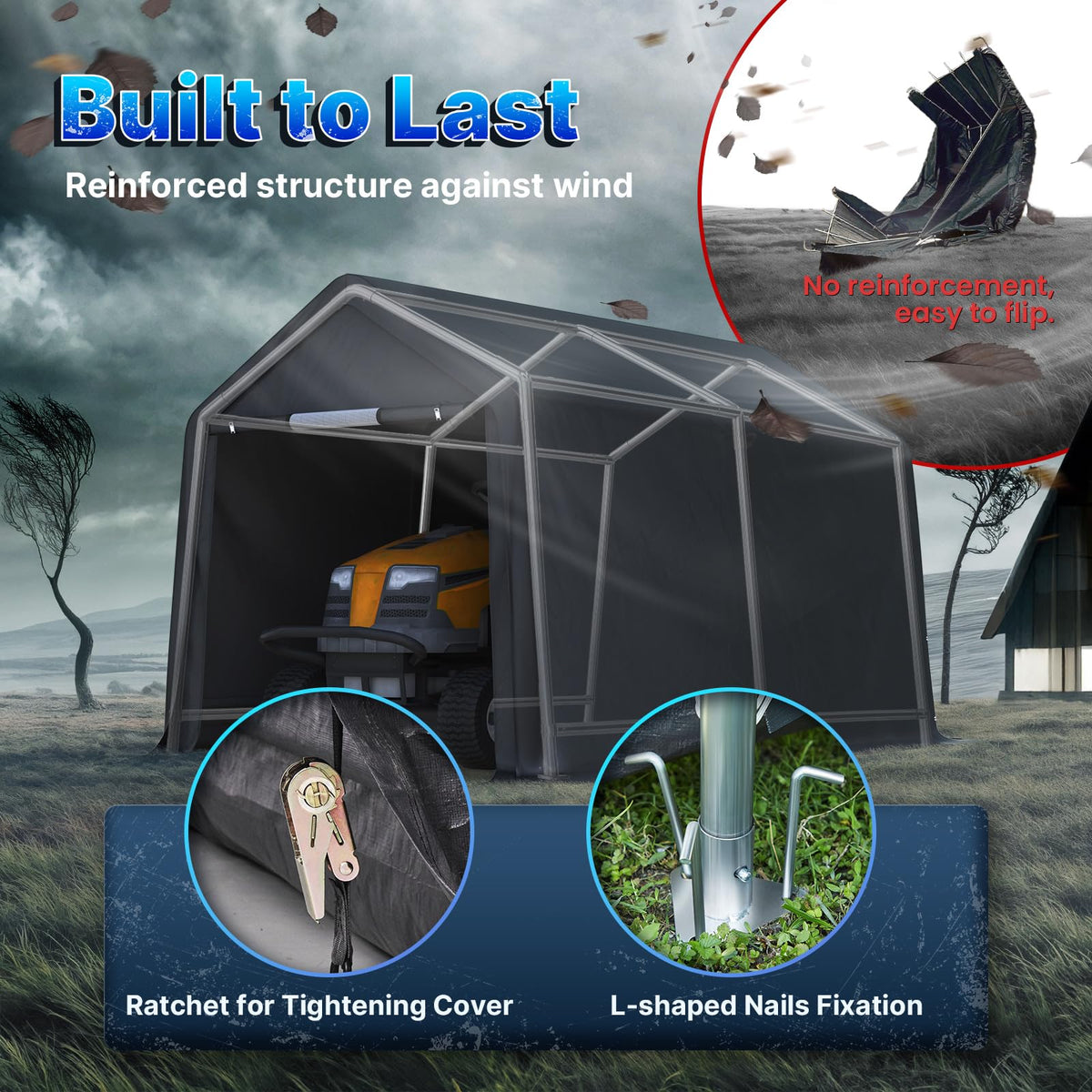 8x14 ft Steel Portable Garage Shelter with 2 Roll up Doors W83989
