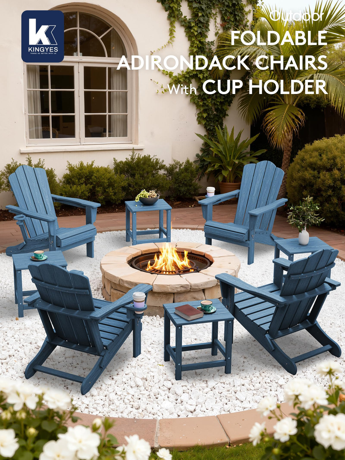 Folding Adirondack Chair Set of 2 with Cup Holder M105931