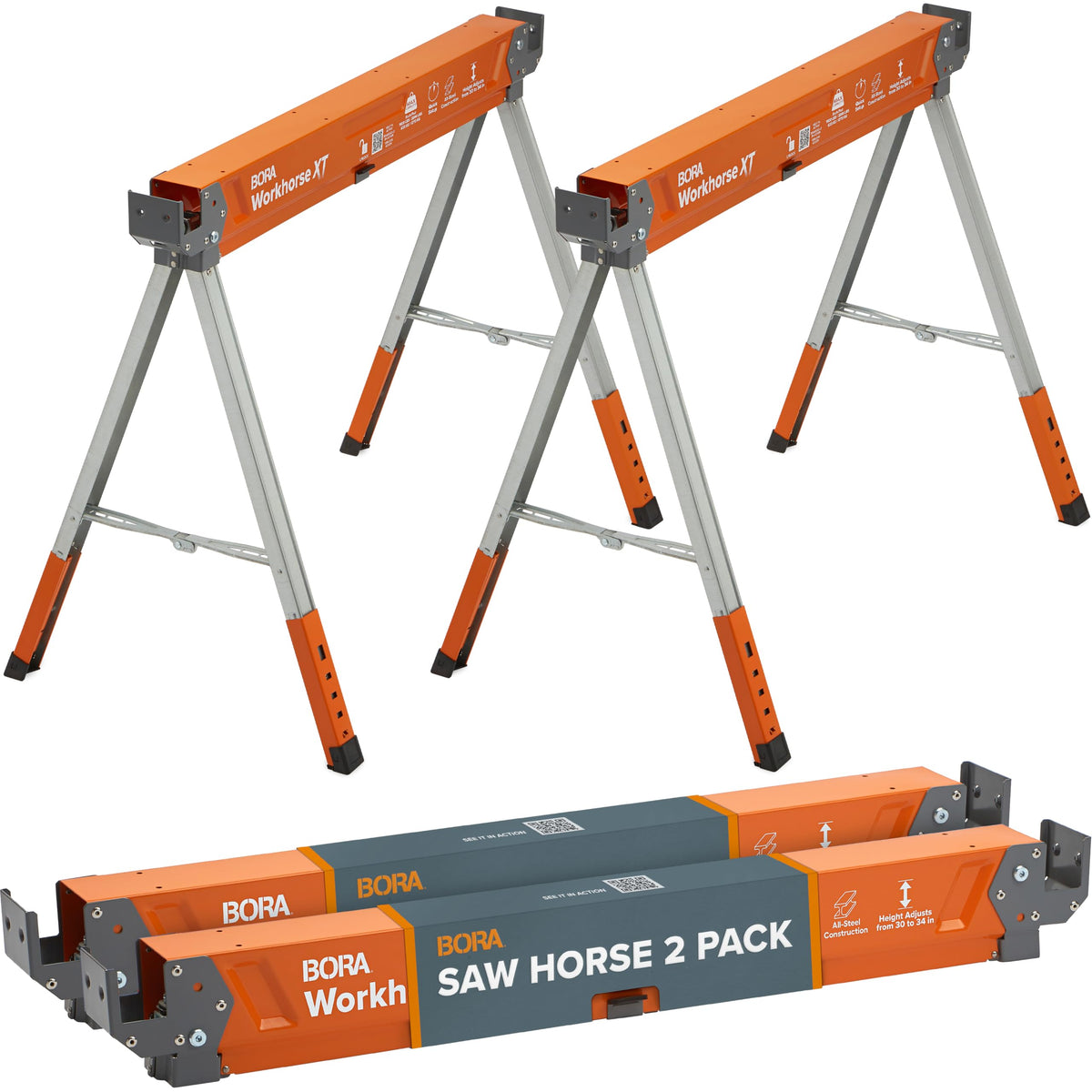2 Pack Adjustable Folding Heavy Duty Sawhorse B372570