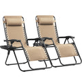 Set of 2 Beige Adjustable Steel Mesh Lounge Chairs with Cup Holder A706