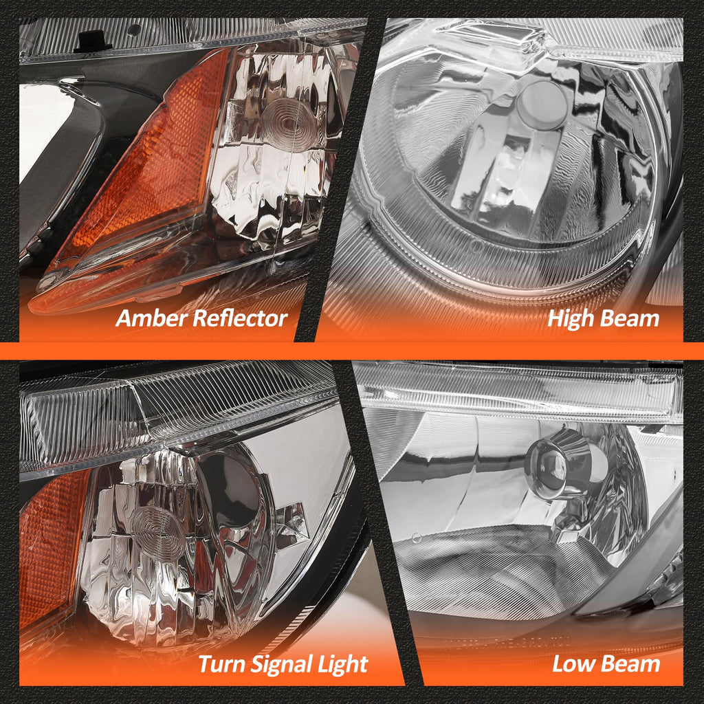 2006-2011 Honda Civic 4 Door Black Headlights Pair X3749