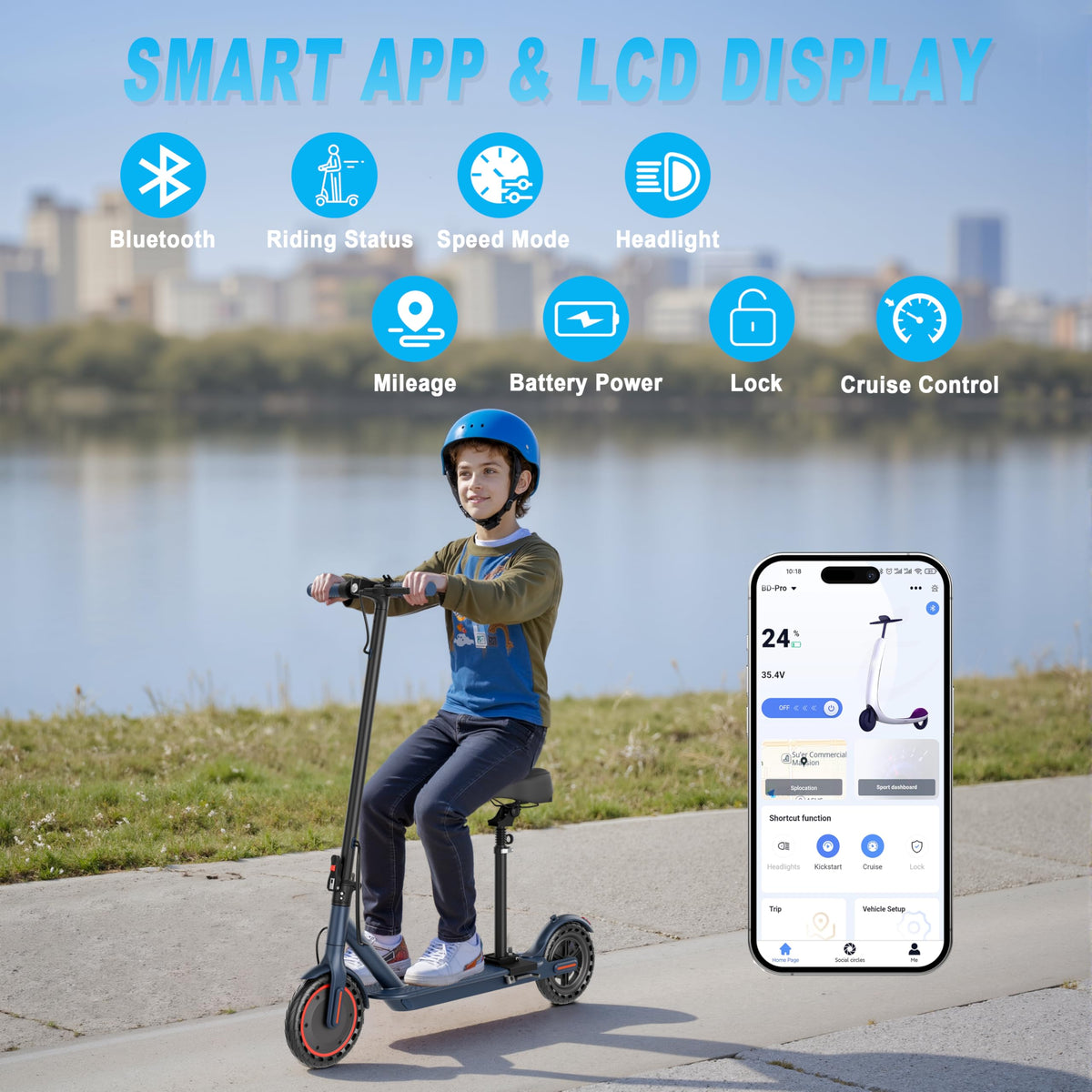 Foldable Pink Electric Scooter with Seat P1035