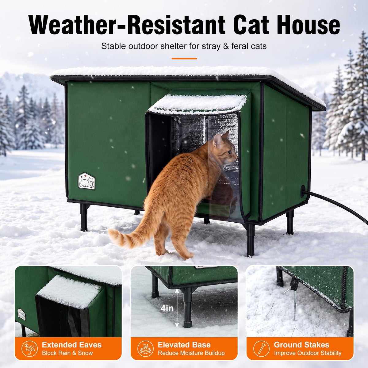 Weatherproof Insulated Heated Cat House with Heating Pad A85044