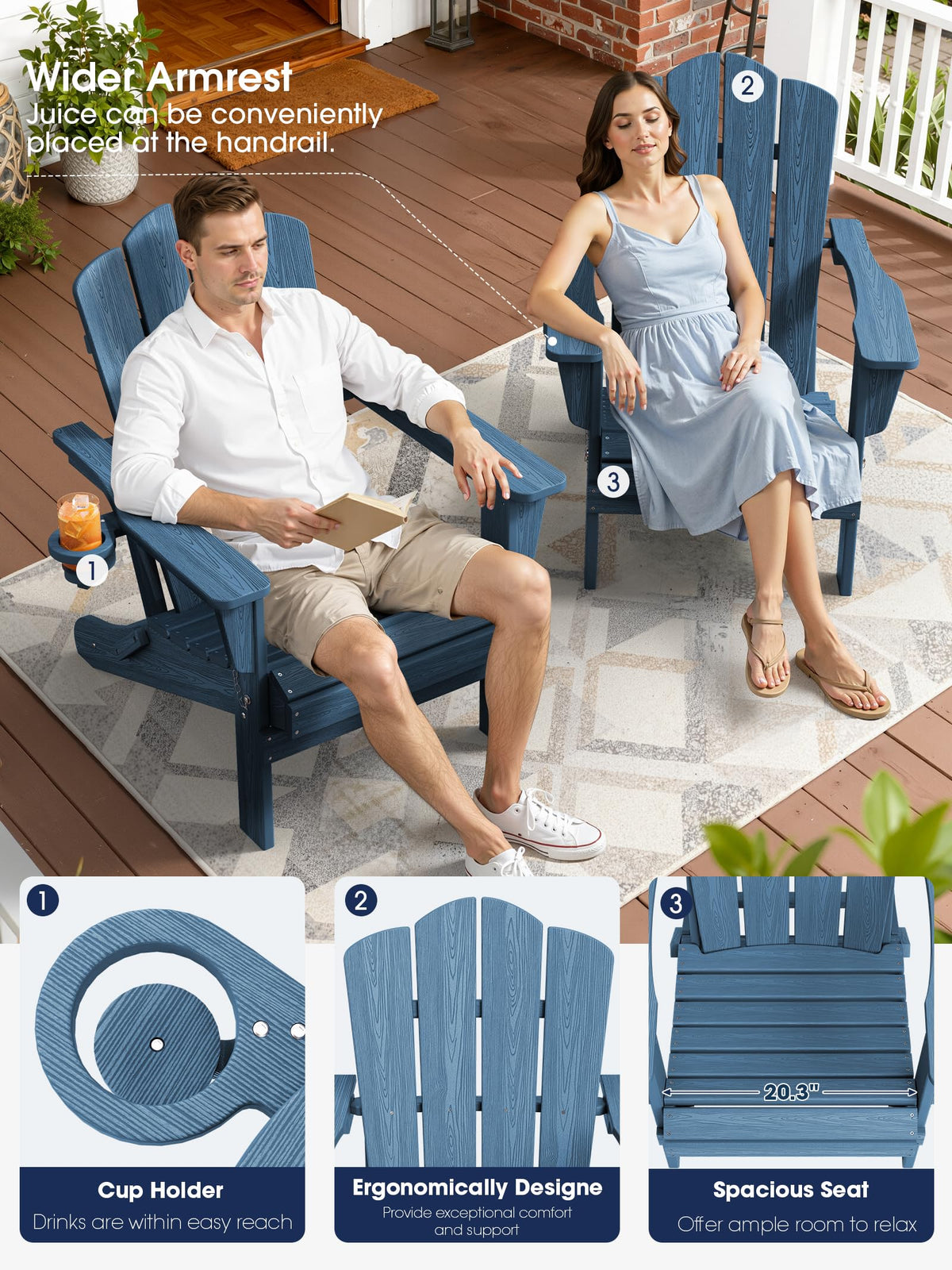 Folding Adirondack Chair Set of 2 with Cup Holder M105931