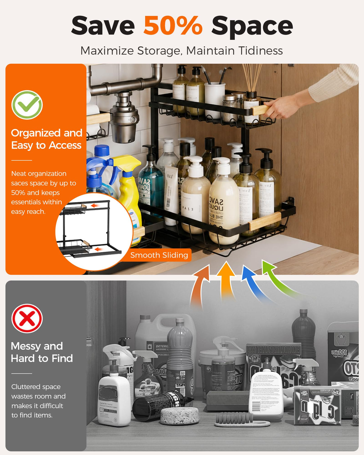 2-Tier Height Adjustable Under Sink Organizer & Storage L1683
