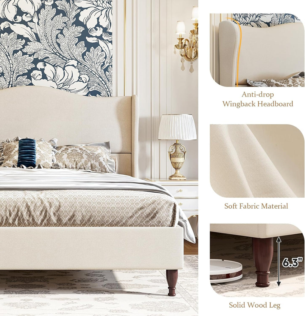 King Size Upholstered Platform Bed with Tall Headboard Y796