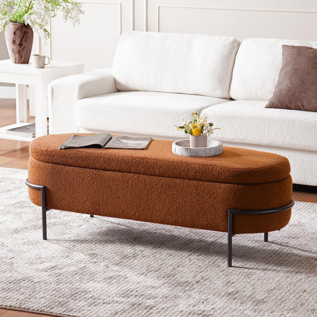 52 Inch Sherpa Storage Ottoman Bench P82274