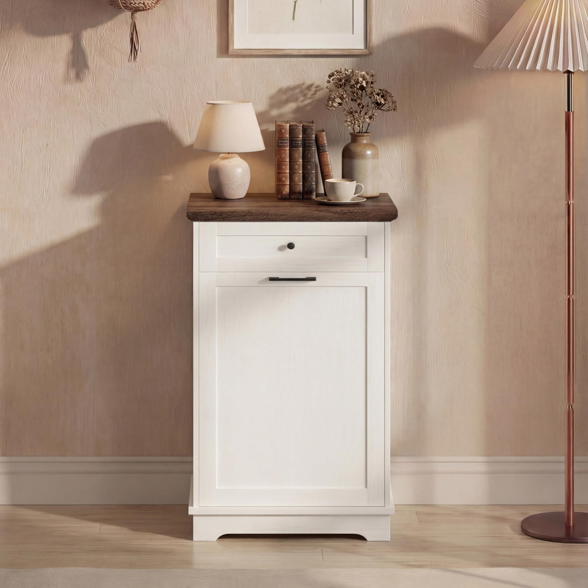 Double Tilt Out Trash Cabinet for 10 Gallon Trash Cans, Antique White C18644