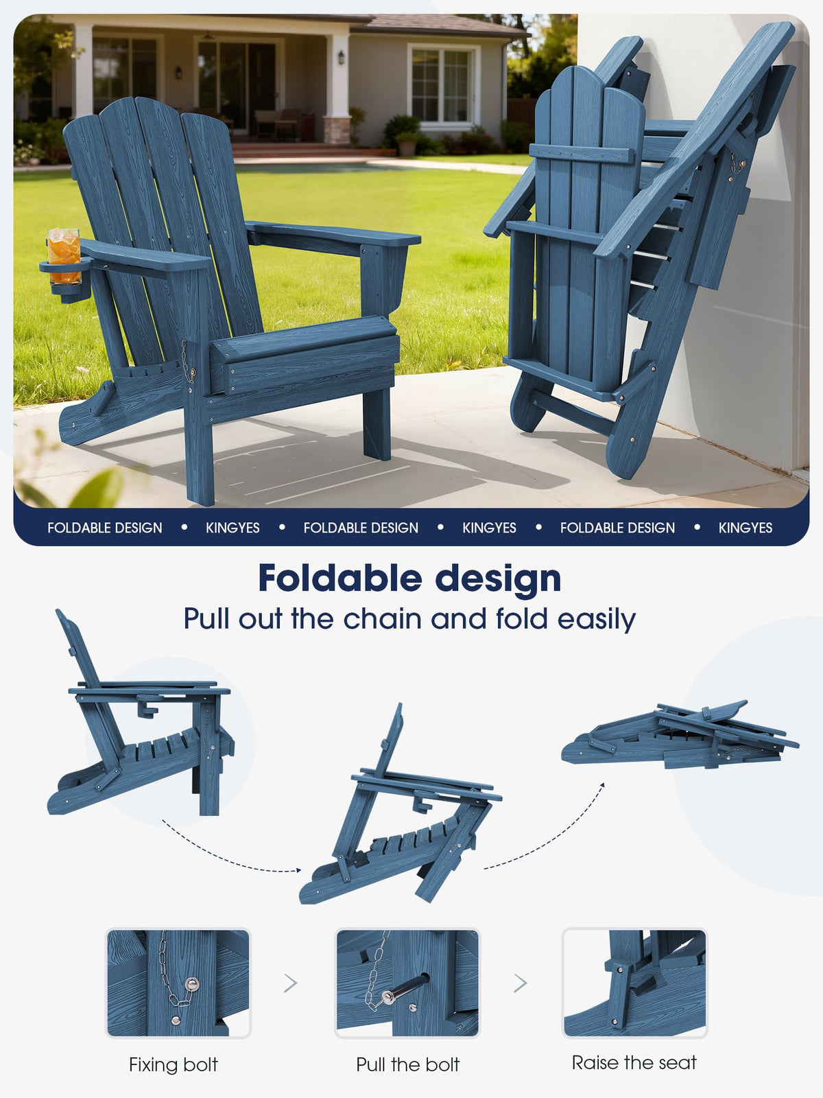 Folding Adirondack Chair Set of 2 with Cup Holder M105931