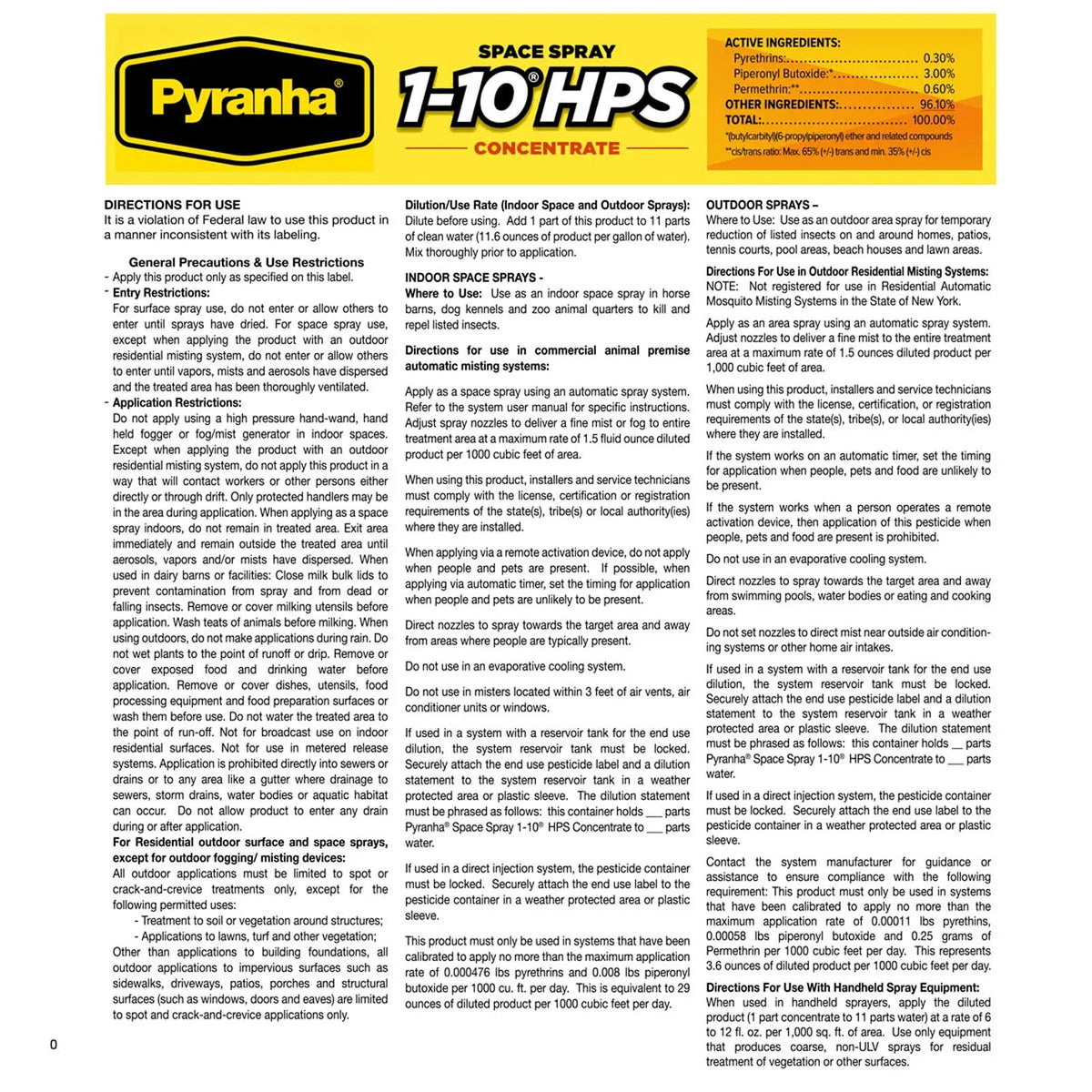 1-10 HPS Concentrate Refill 2.5 Gallon Automatic Spray Systems Fly Control V69150