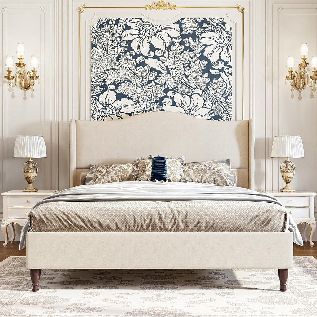 King Size Upholstered Platform Bed with Tall Headboard Y796