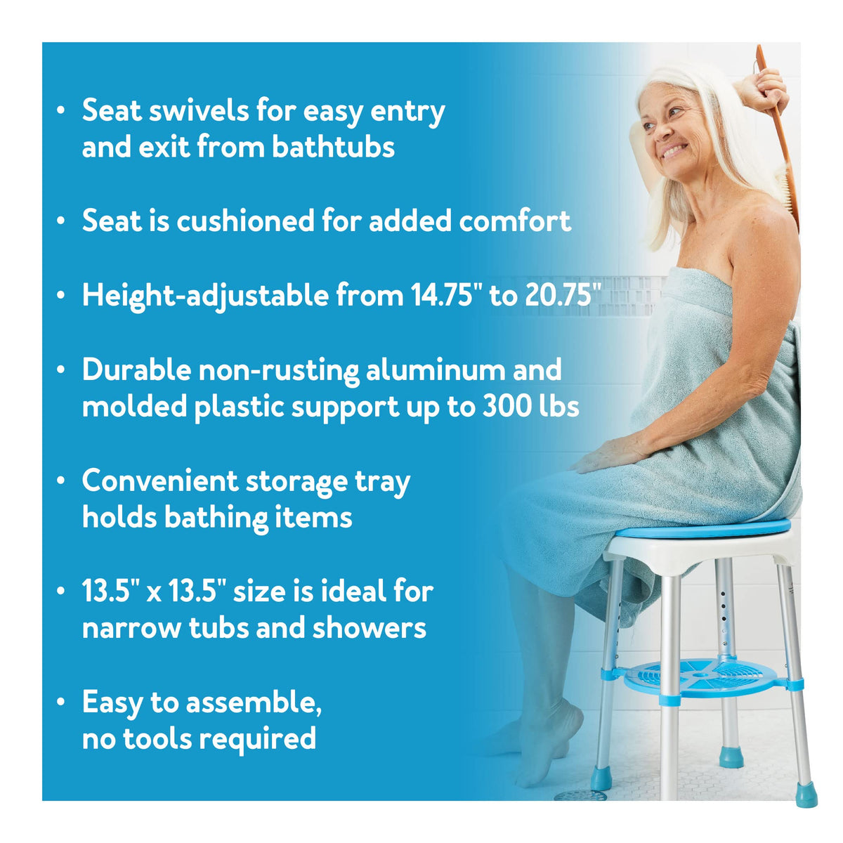 Adjustable Rotating Bath and Shower Stool with Storage Tray C61294
