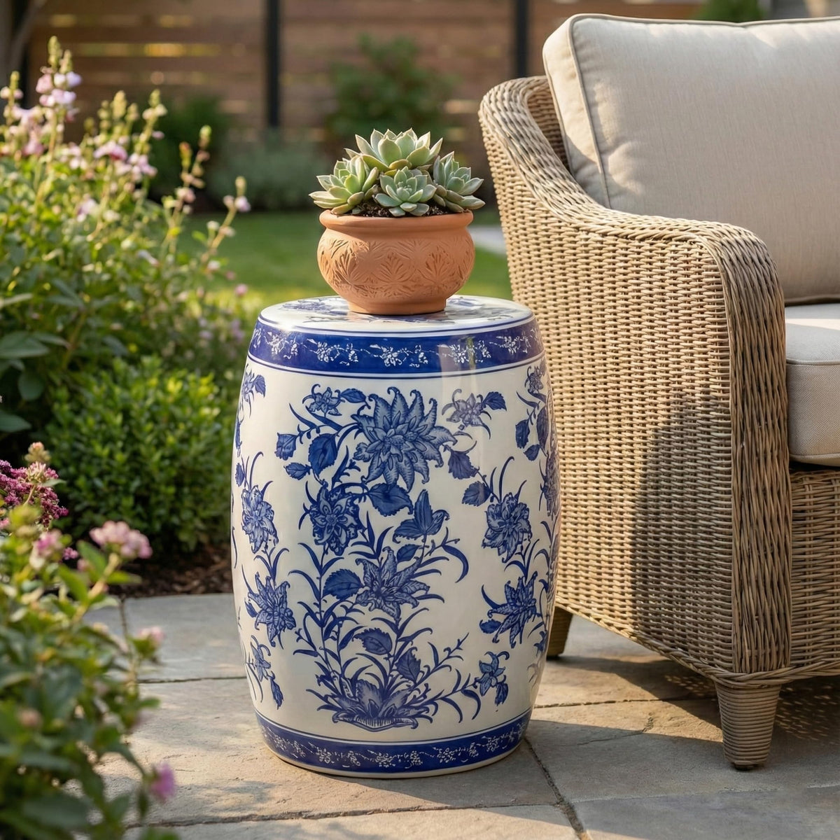 Ceramic Floral Pattern Stool I988876