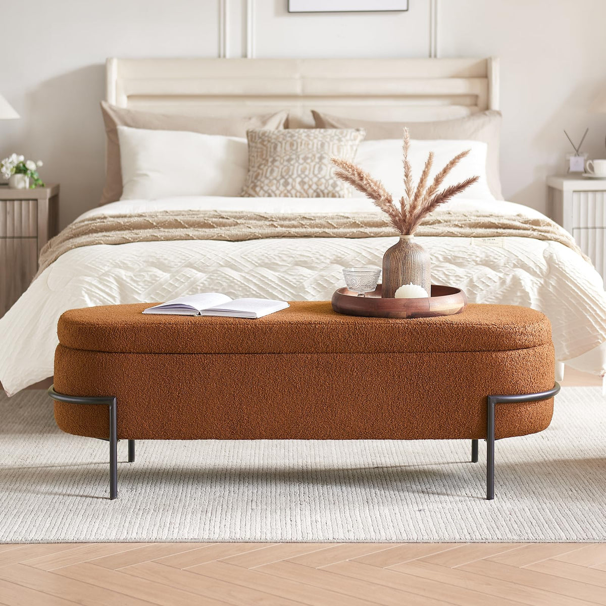 52 Inch Sherpa Storage Ottoman Bench P82274