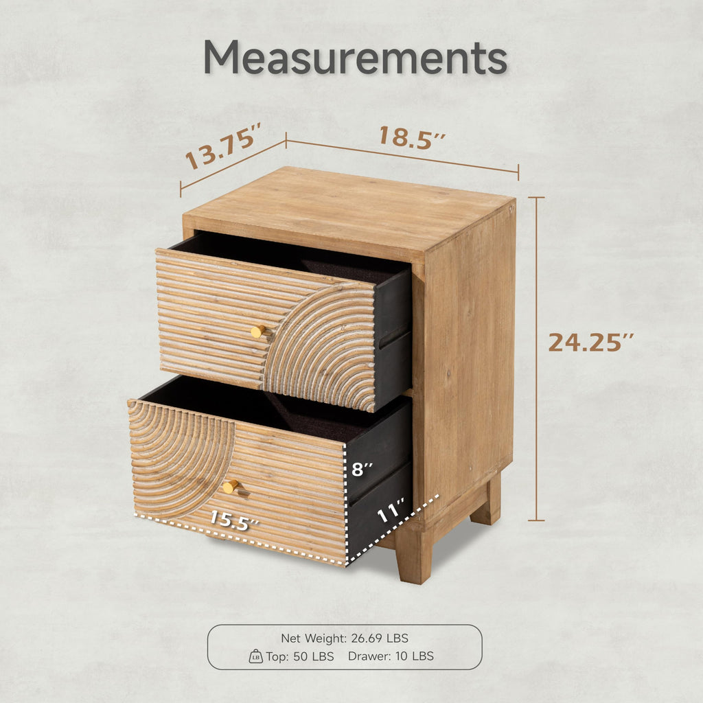 2 Drawer Wood Nightstand C3645