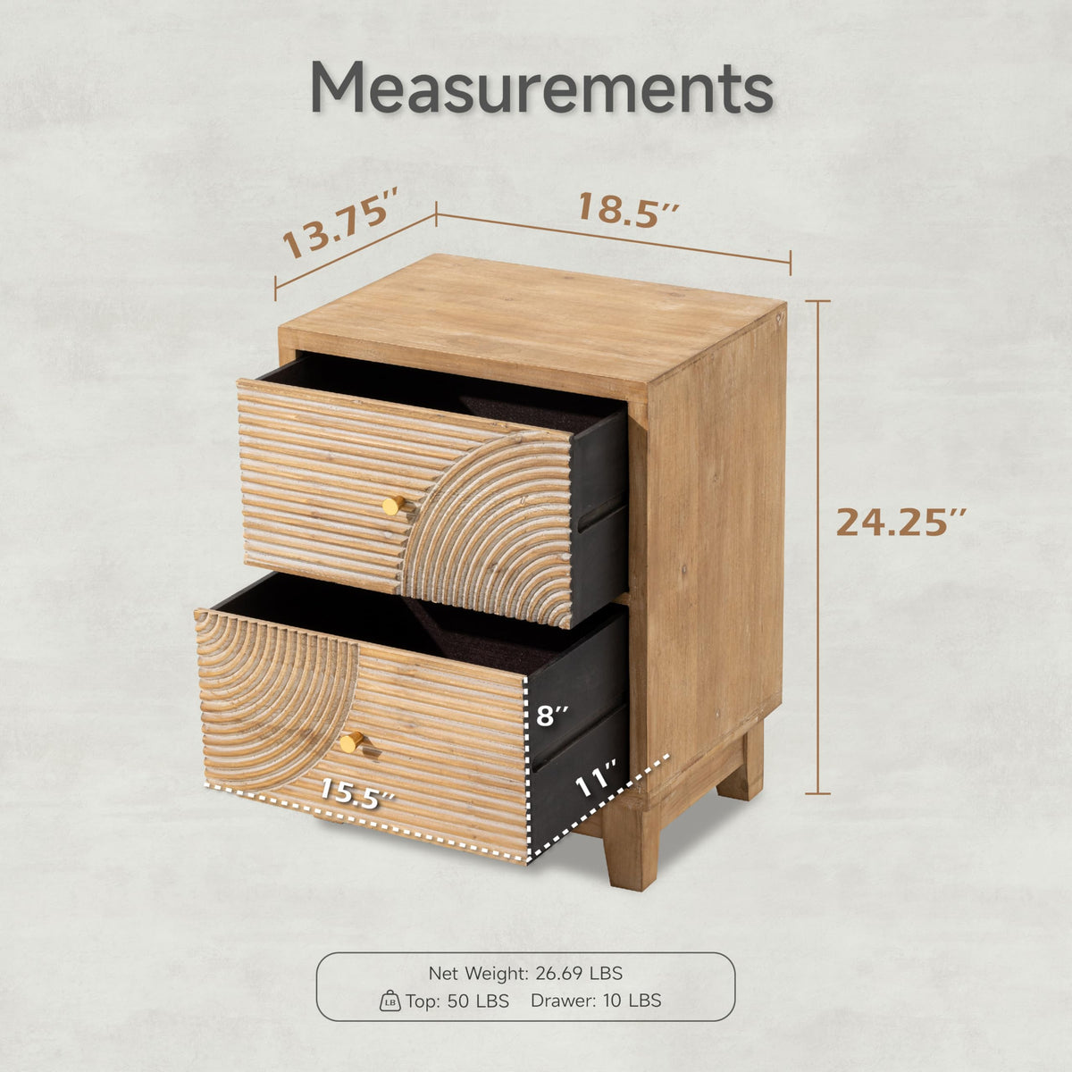2 Drawer Wood Nightstand C3645