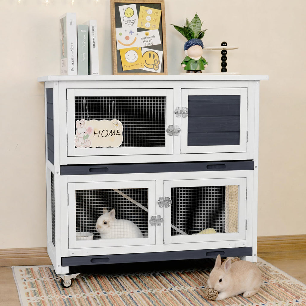 2-Story Indoor Rabbit Hutch with Wheels O324838