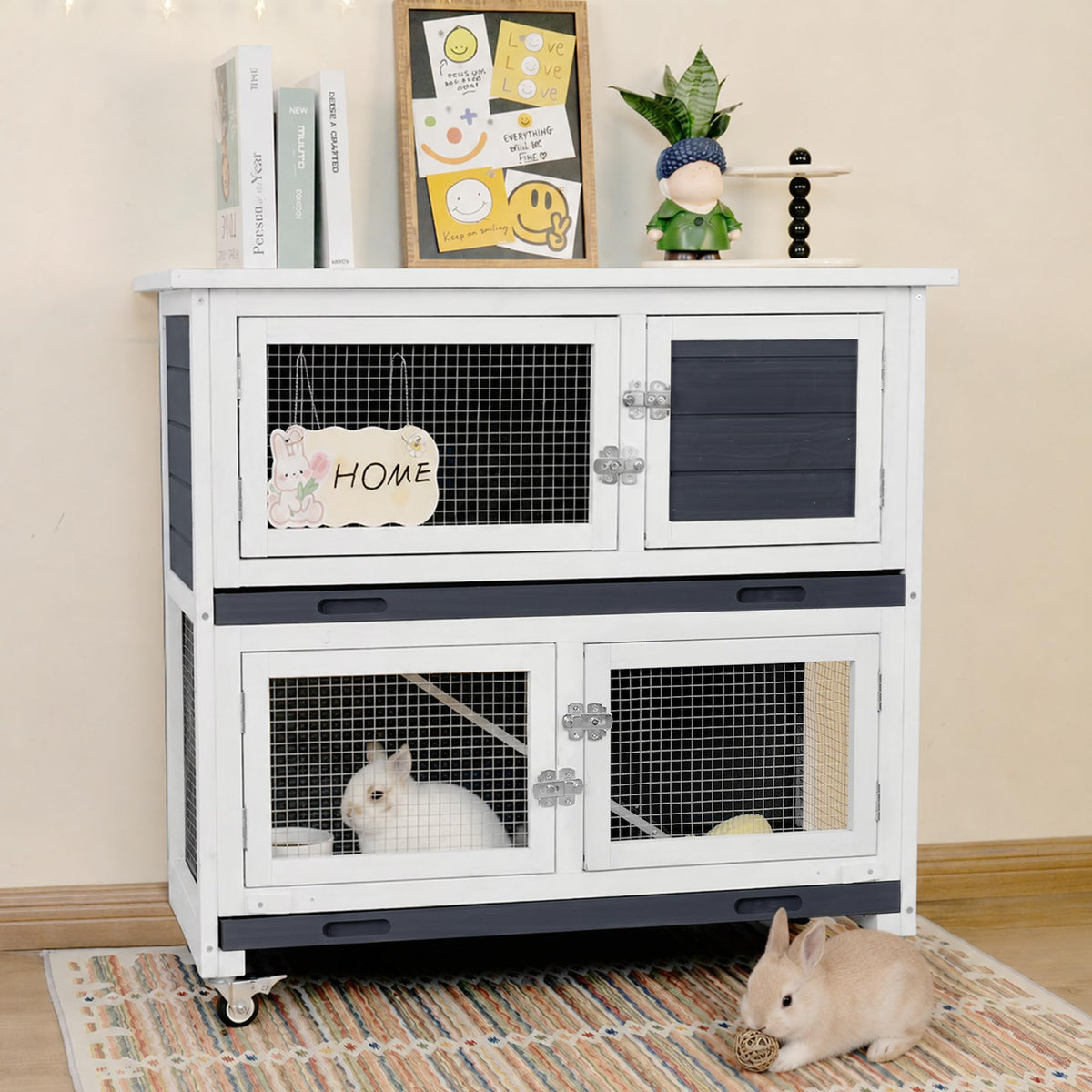 2-Story Indoor Rabbit Hutch with Wheels O324838