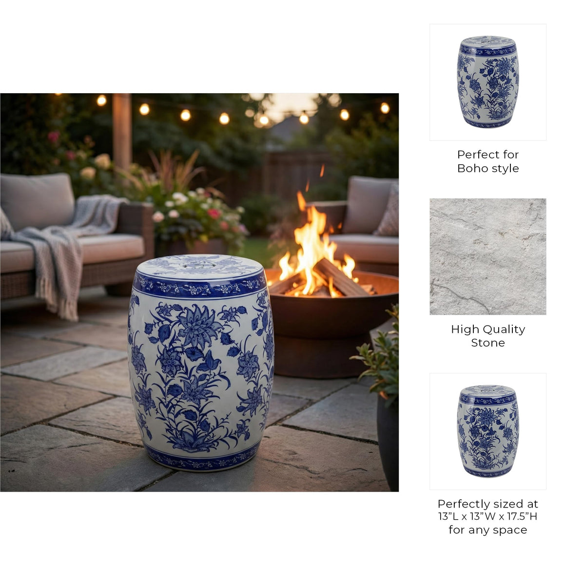 Ceramic Floral Pattern Stool I988876