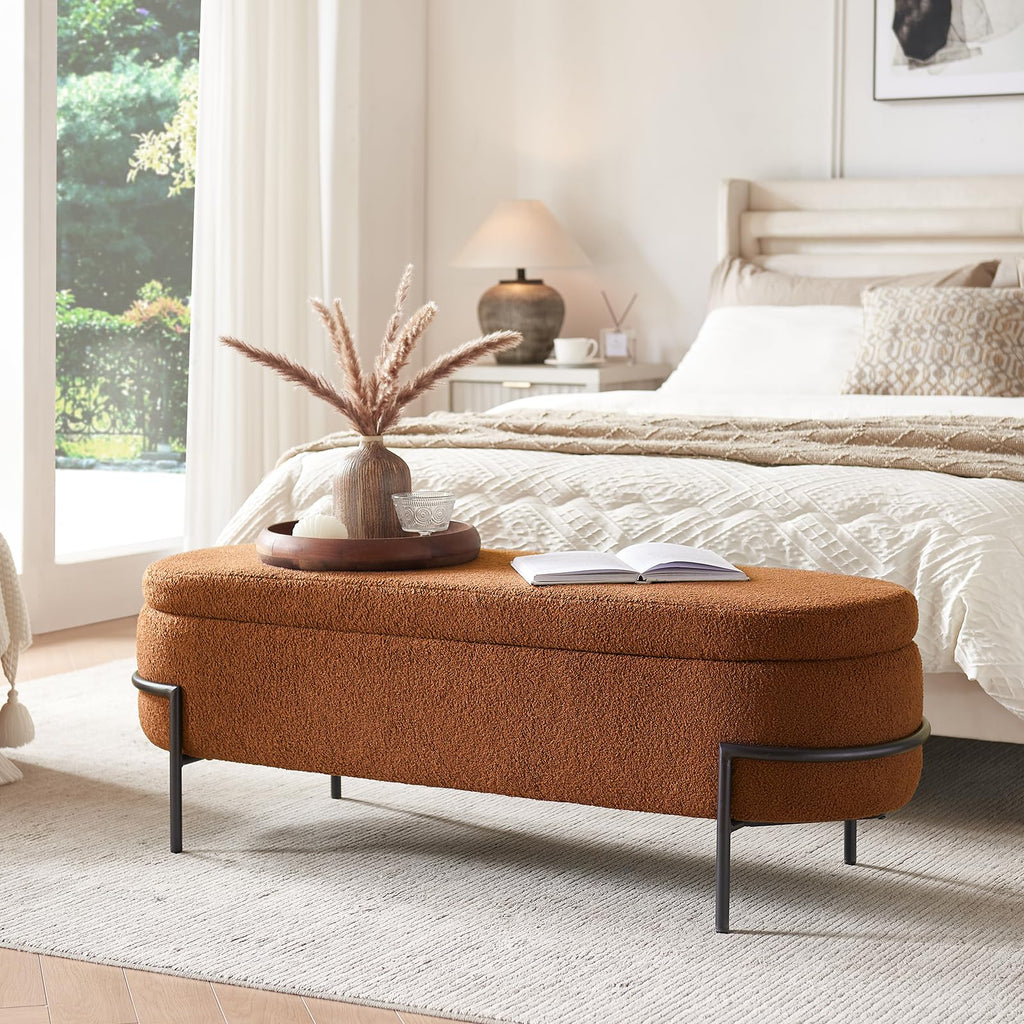 52 Inch Sherpa Storage Ottoman Bench P82274