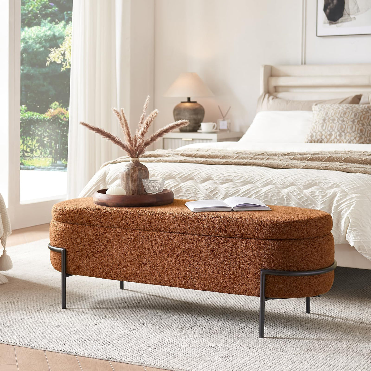 52 Inch Sherpa Storage Ottoman Bench P82274