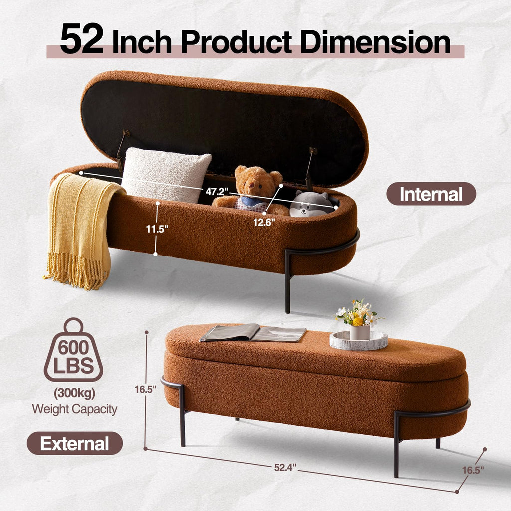 52 Inch Sherpa Storage Ottoman Bench P82274