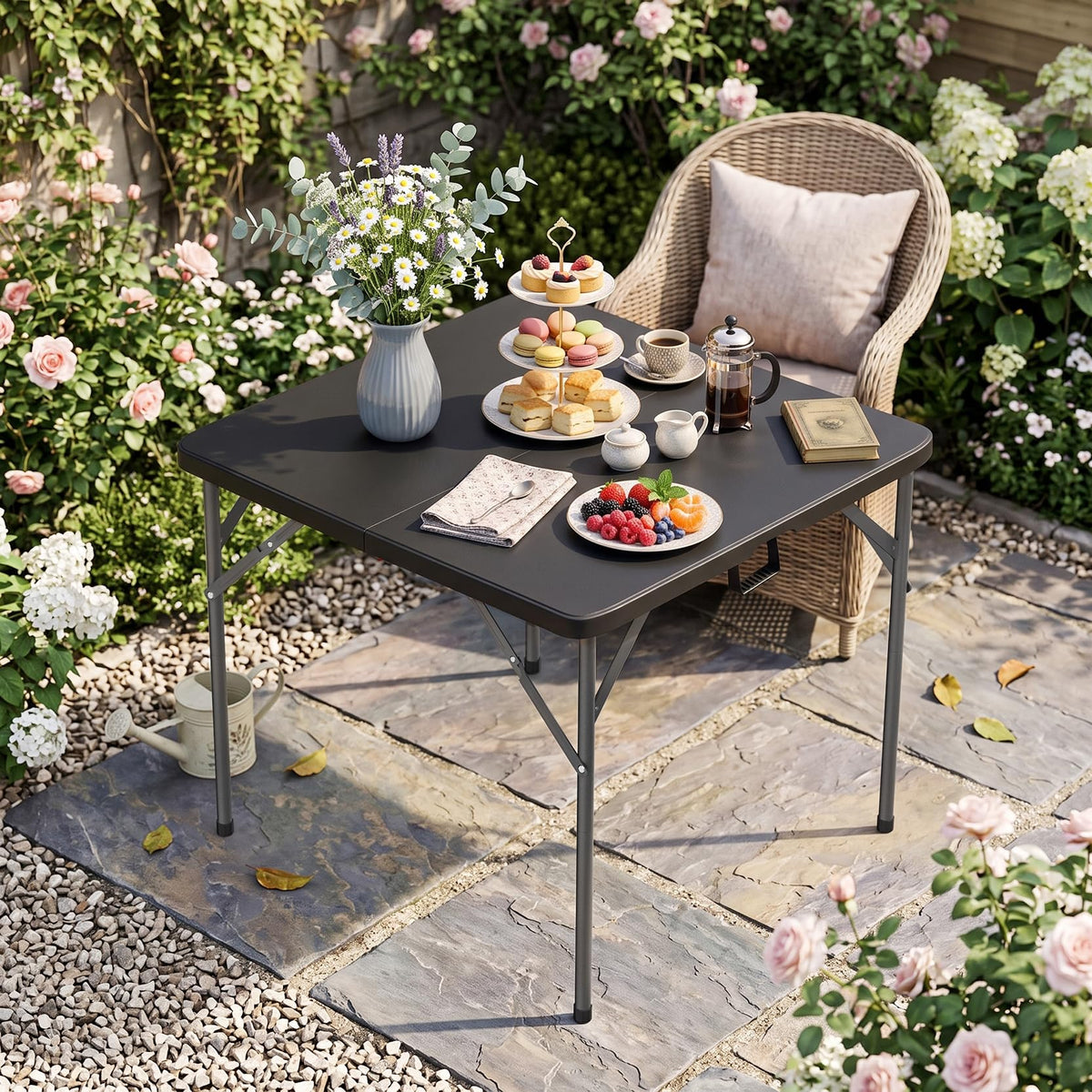 34" Square Folding Table, Black L283067