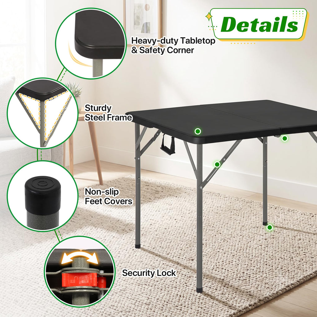 34" Square Folding Table, Black L283067
