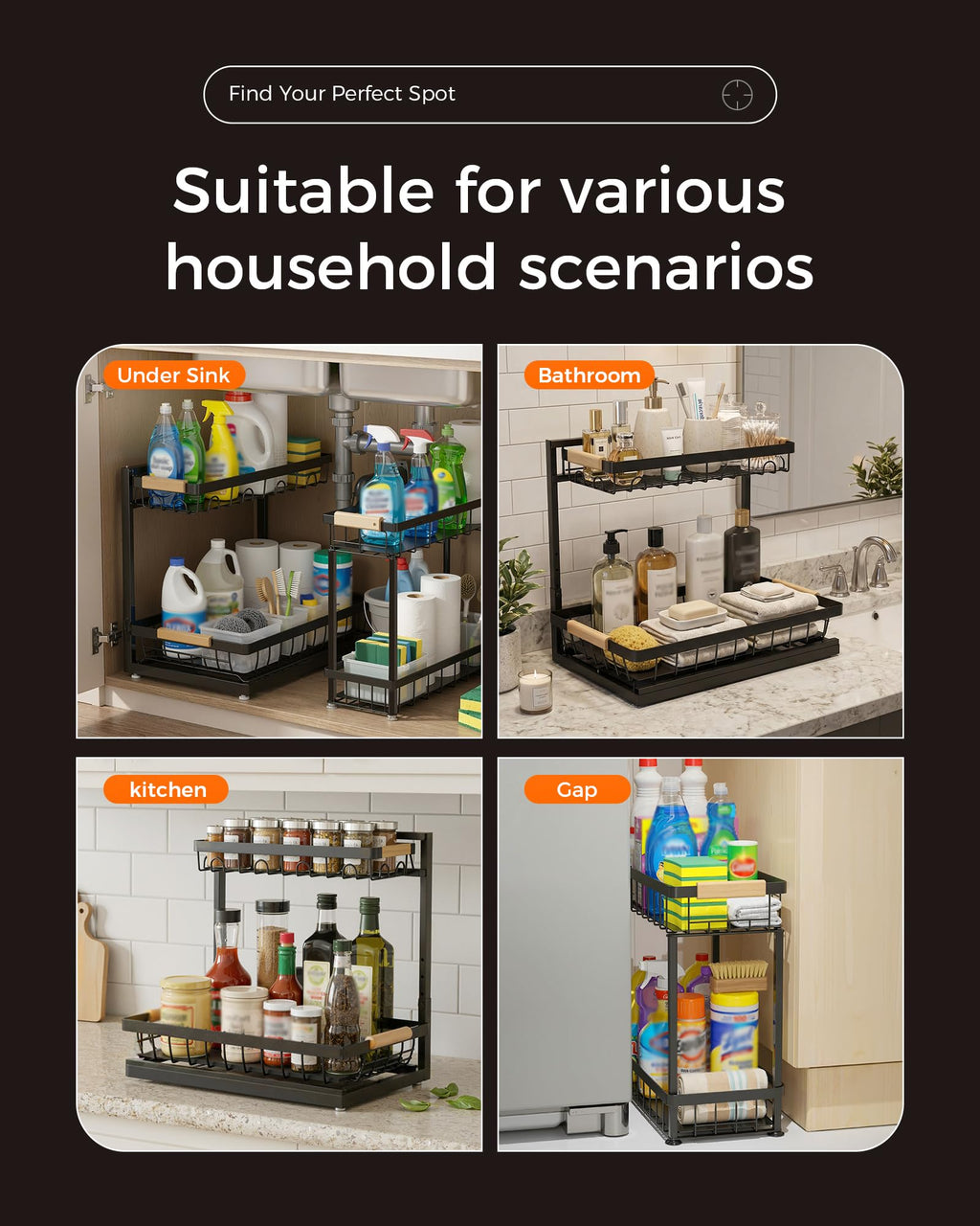 2-Tier Height Adjustable Under Sink Organizer & Storage L1683