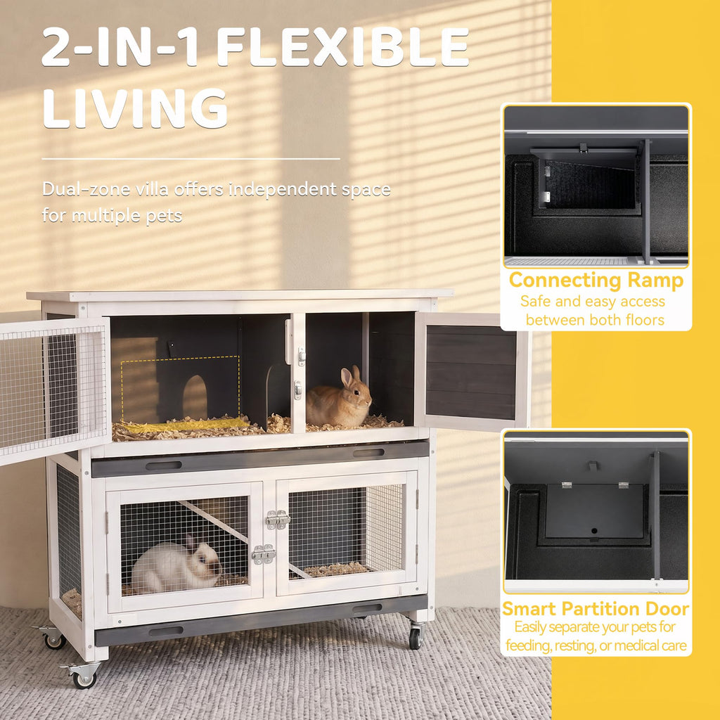 2-Story Indoor Rabbit Hutch with Wheels O324838