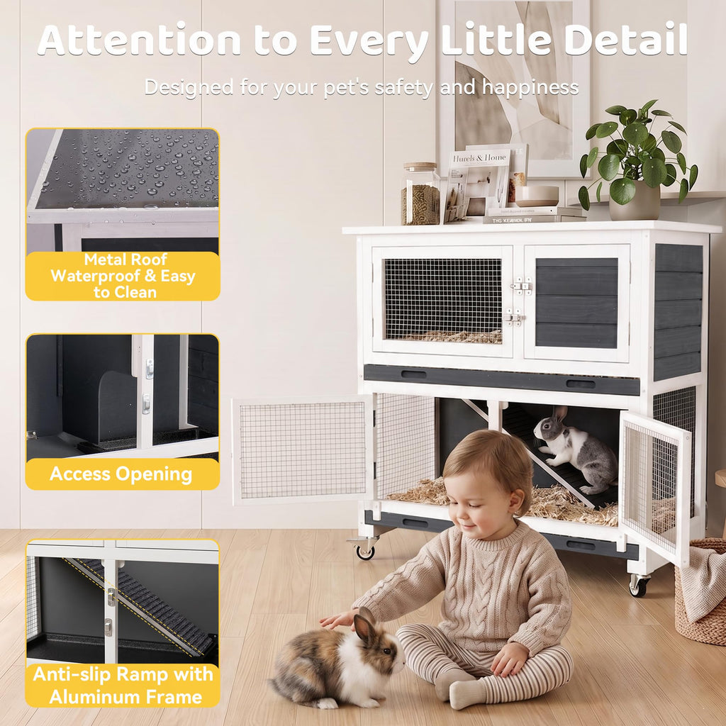 2-Story Indoor Rabbit Hutch with Wheels O324838
