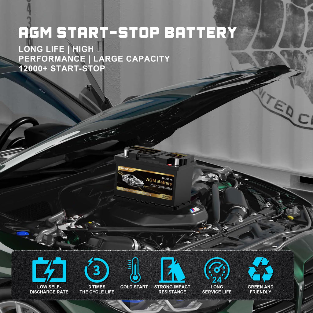 Group Size 48 AGM Car Battery, 12V 70 AH, 800 CCA I90103