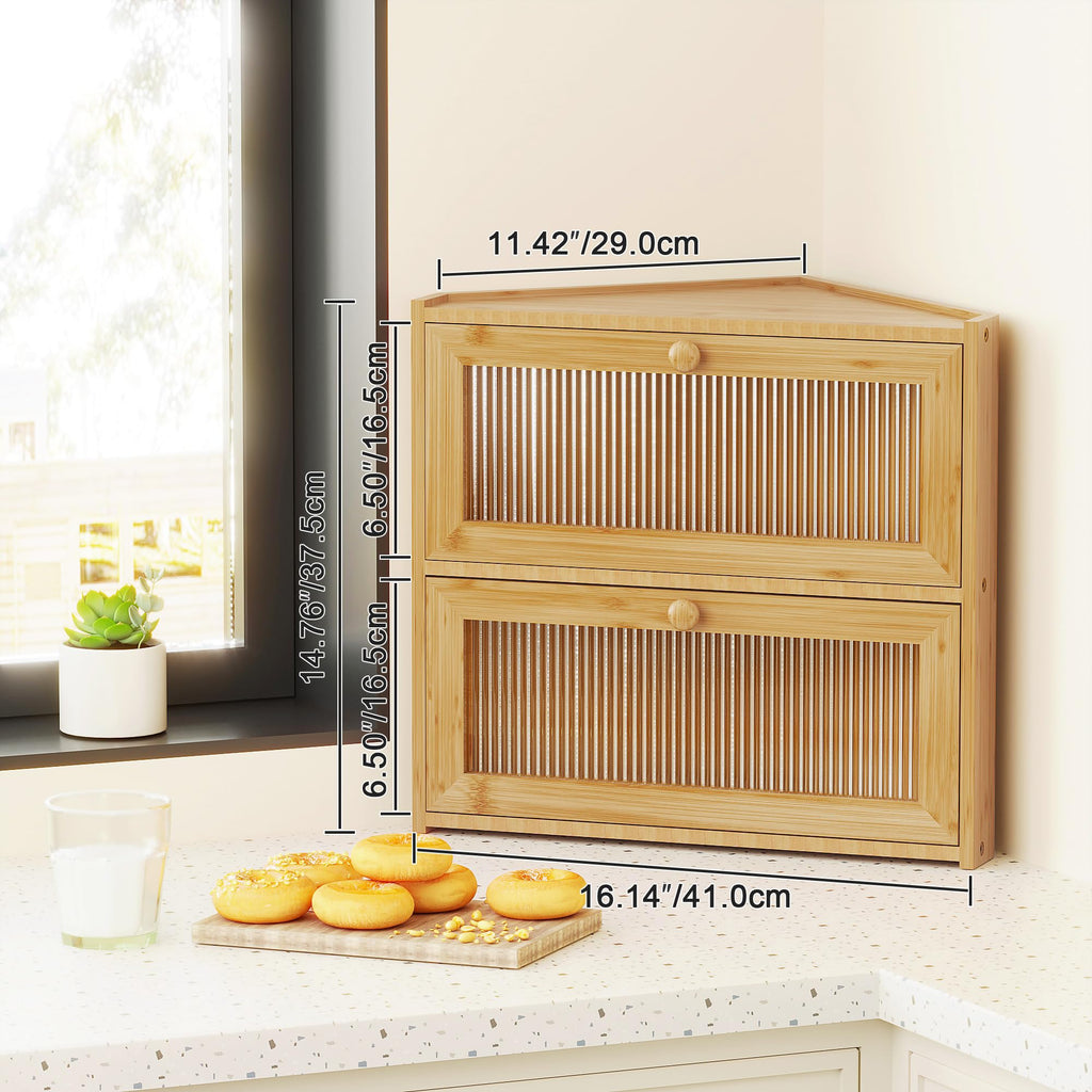 Double Layer Bamboo Bread Box with Wavy Windows T8681