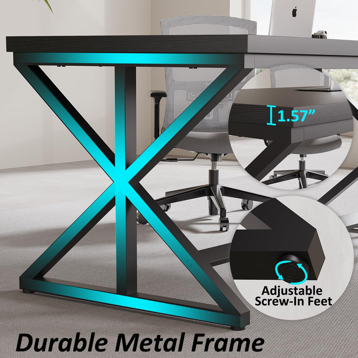 Black 47 Inch Wooden Metal Office Desk R232722