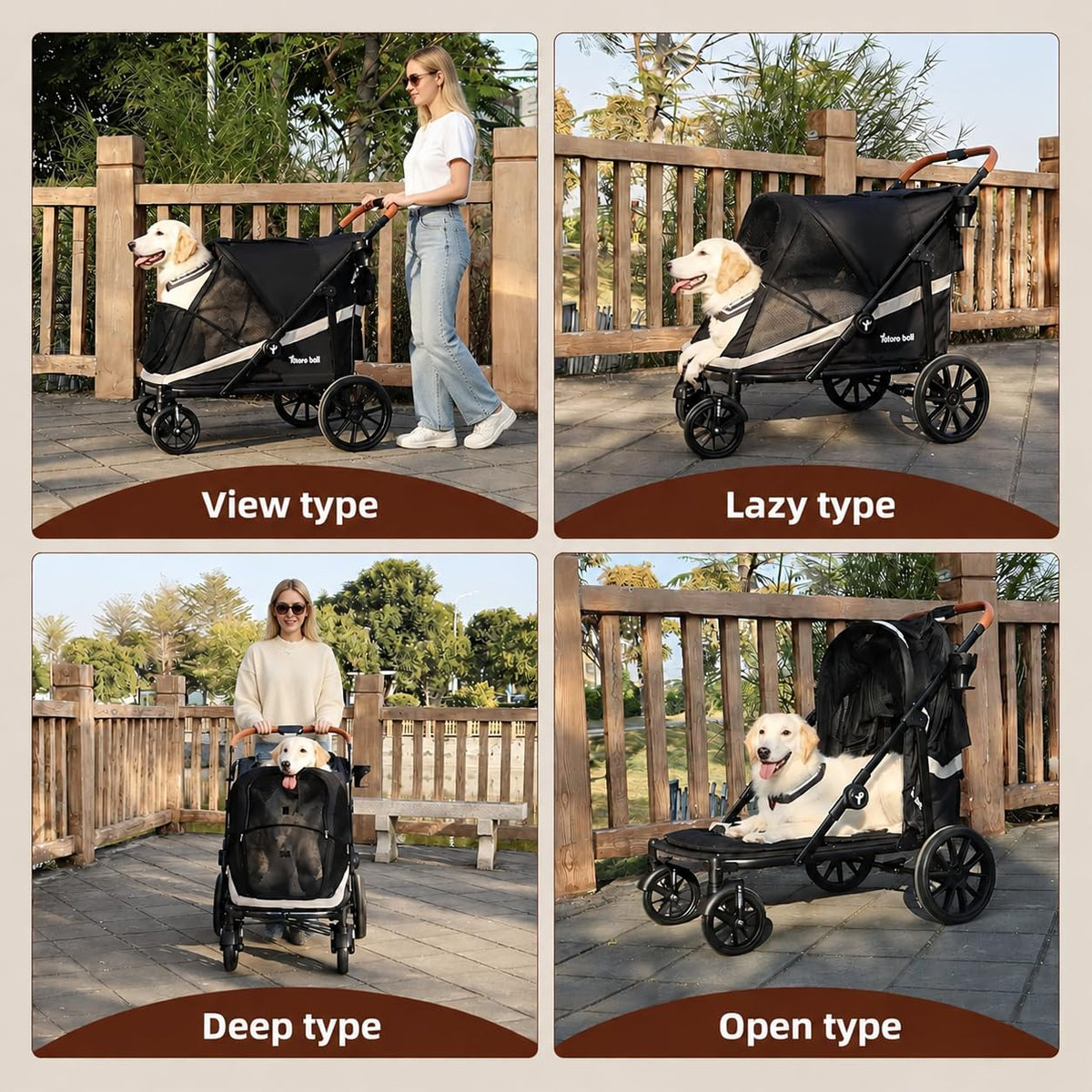 Black Large 4 Wheel Dog Stroller with Storage Pocket M933