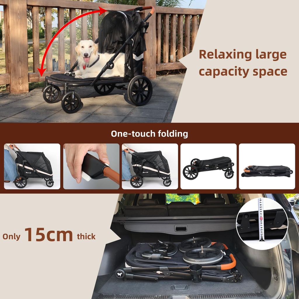 Black Large 4 Wheel Dog Stroller with Storage Pocket M933