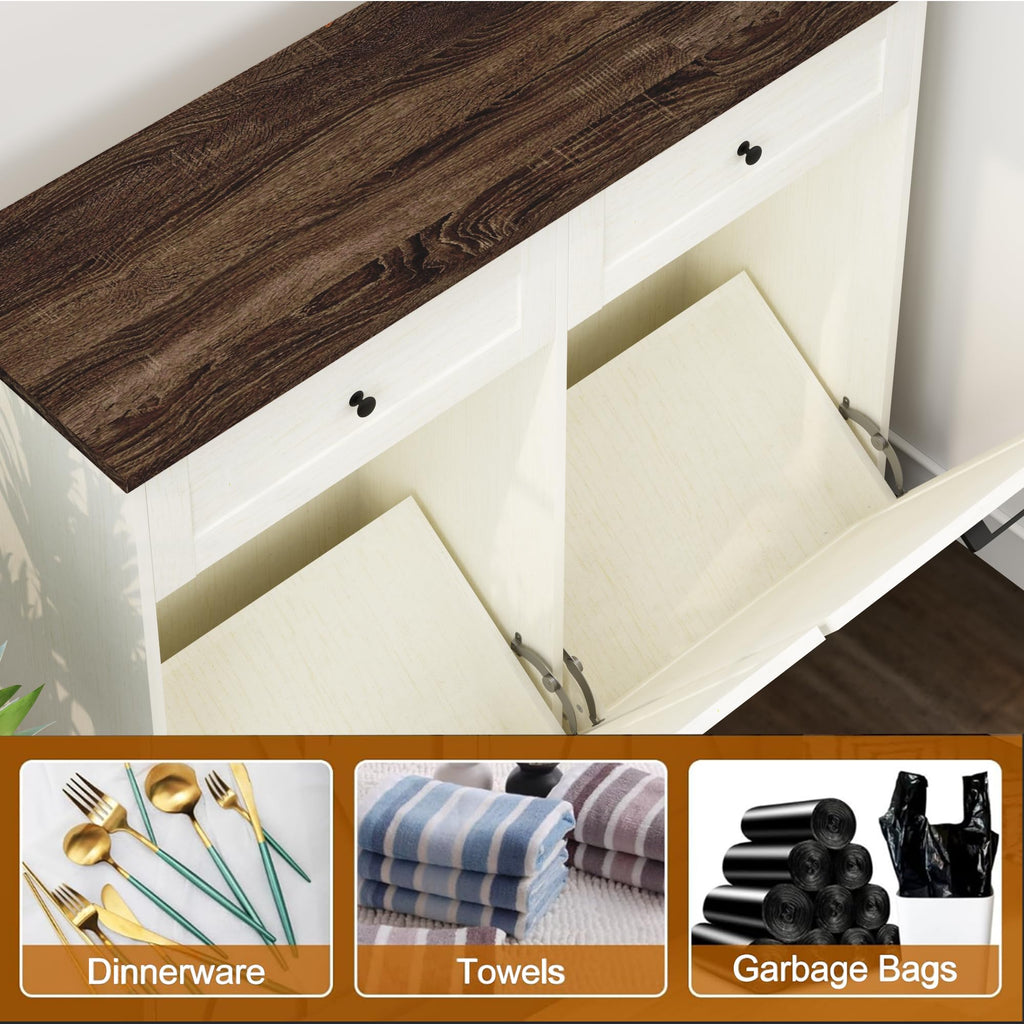 20 Gallon Wooden Tilt Out Trash Can Cabinet with Drawers A584622