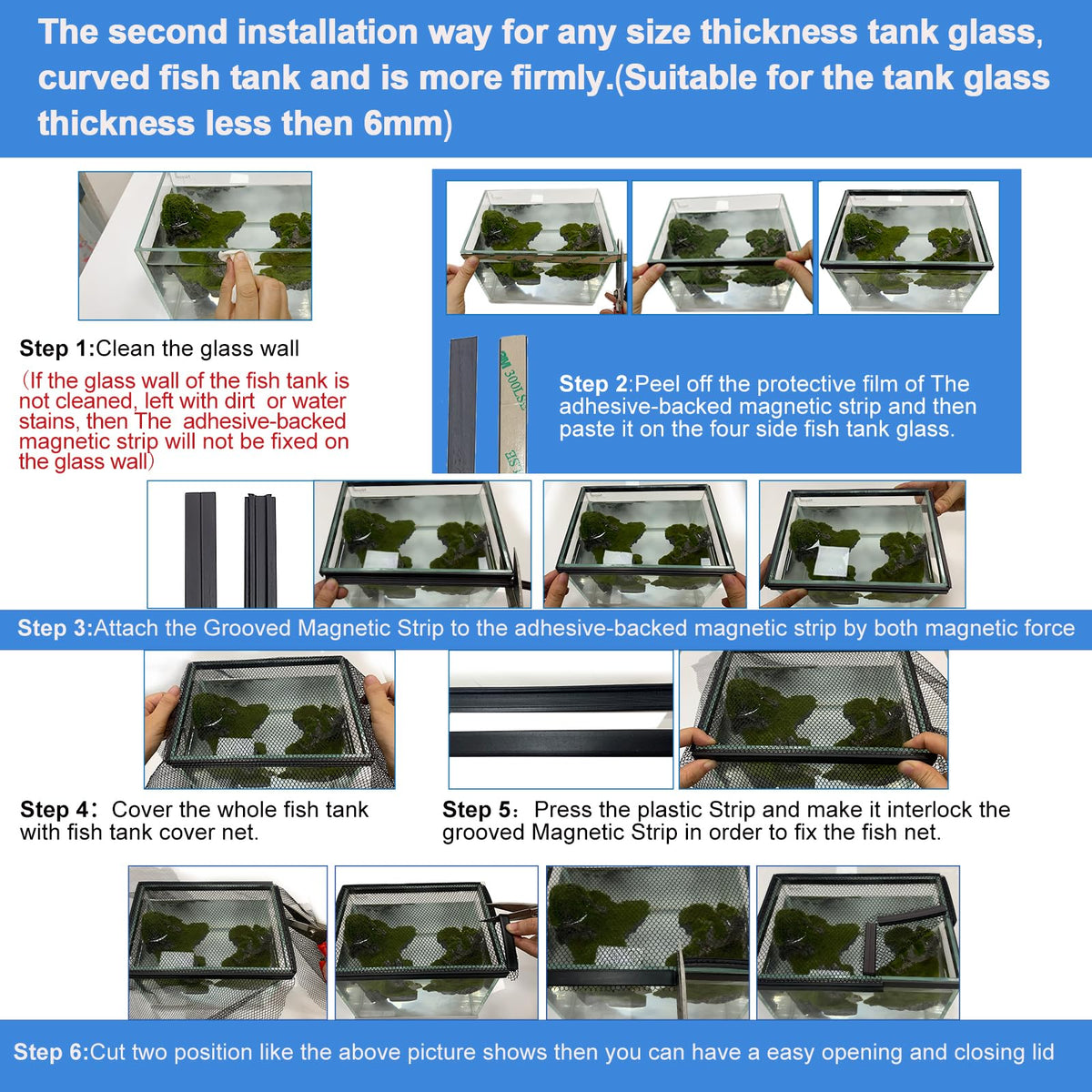 Magnetic Aquarium Lid Fish Tank Hood Cover Anti-Jumping Net W90424