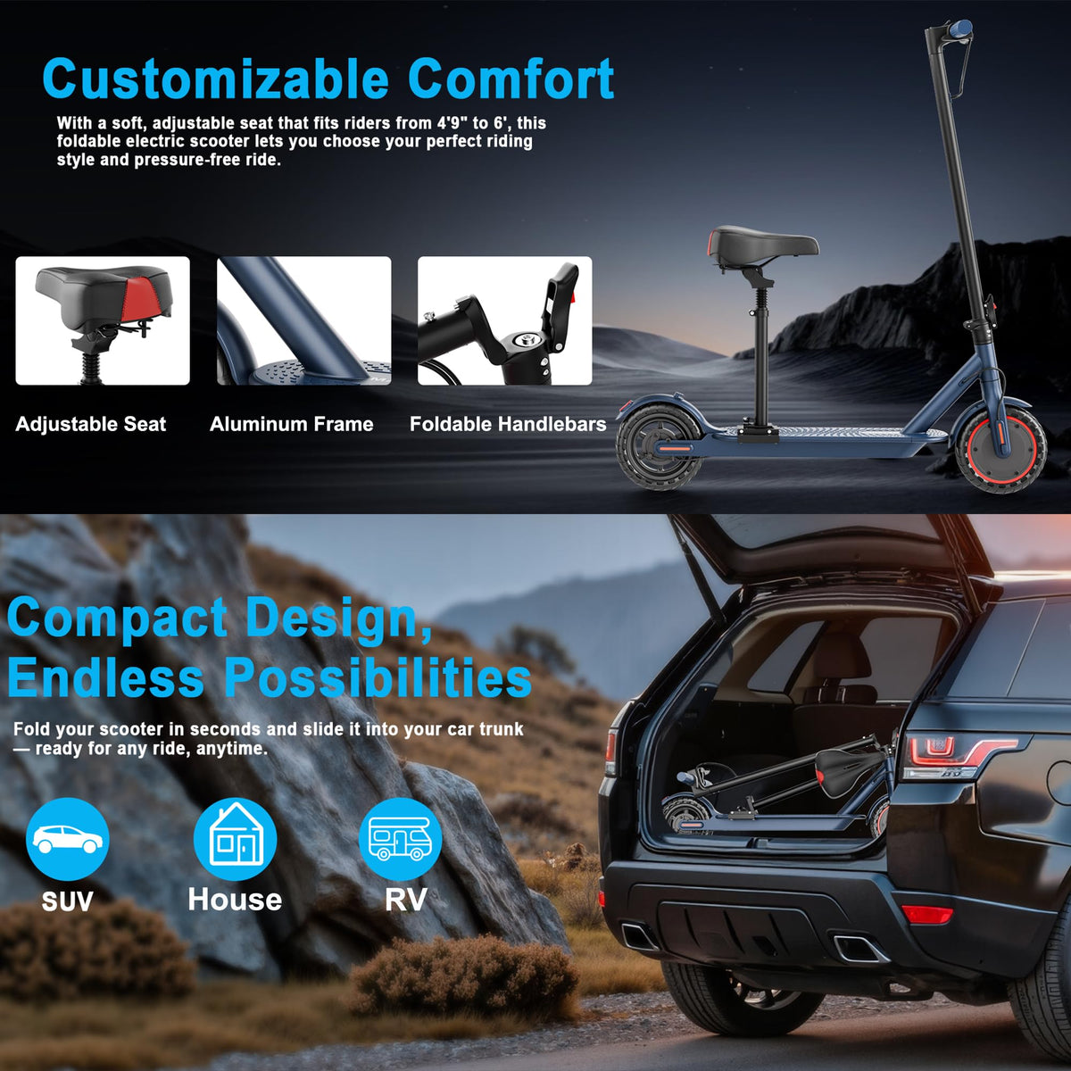 Foldable Pink Electric Scooter with Seat P1035