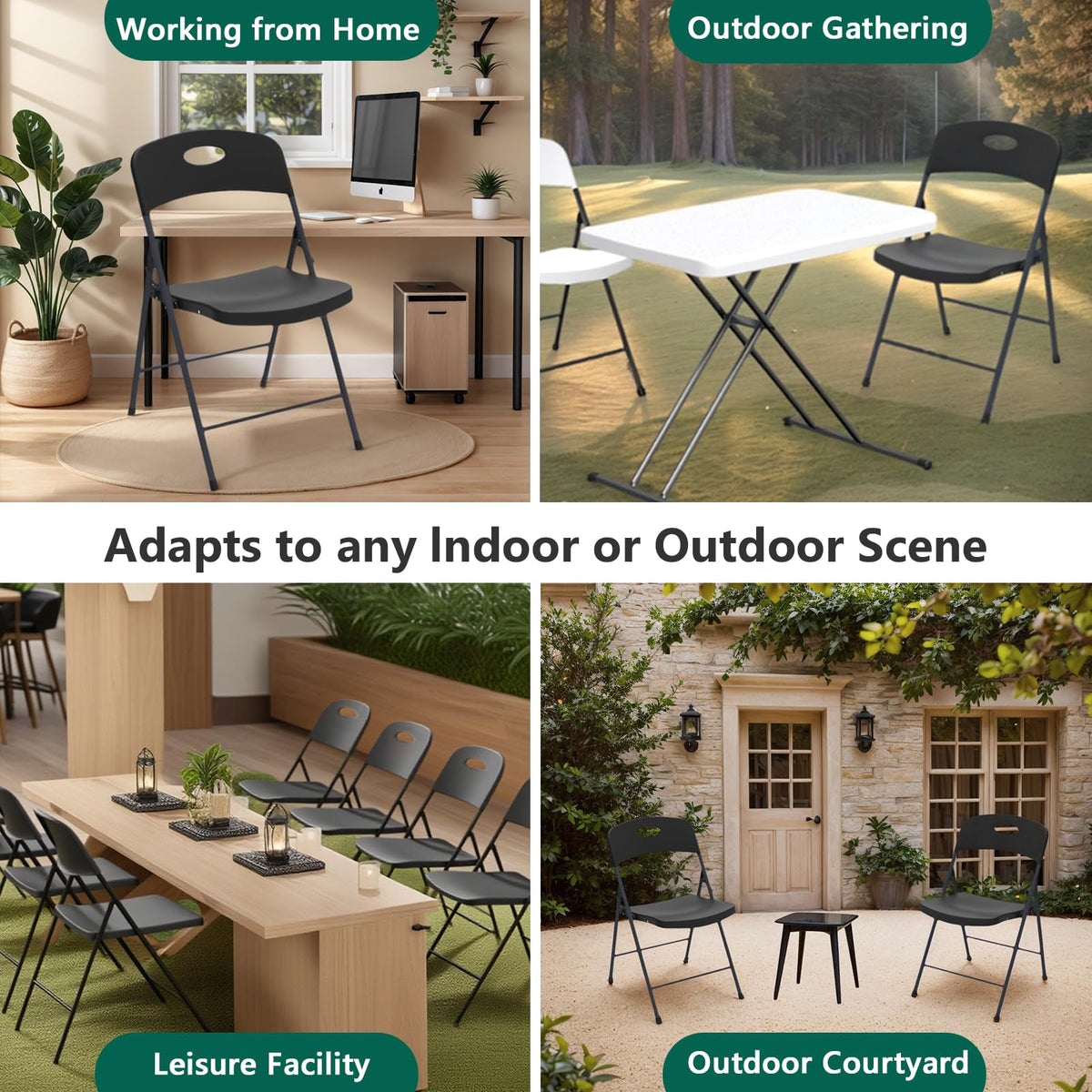 Black 10 Pack Plastic Folding Chair with Steel Frame D585