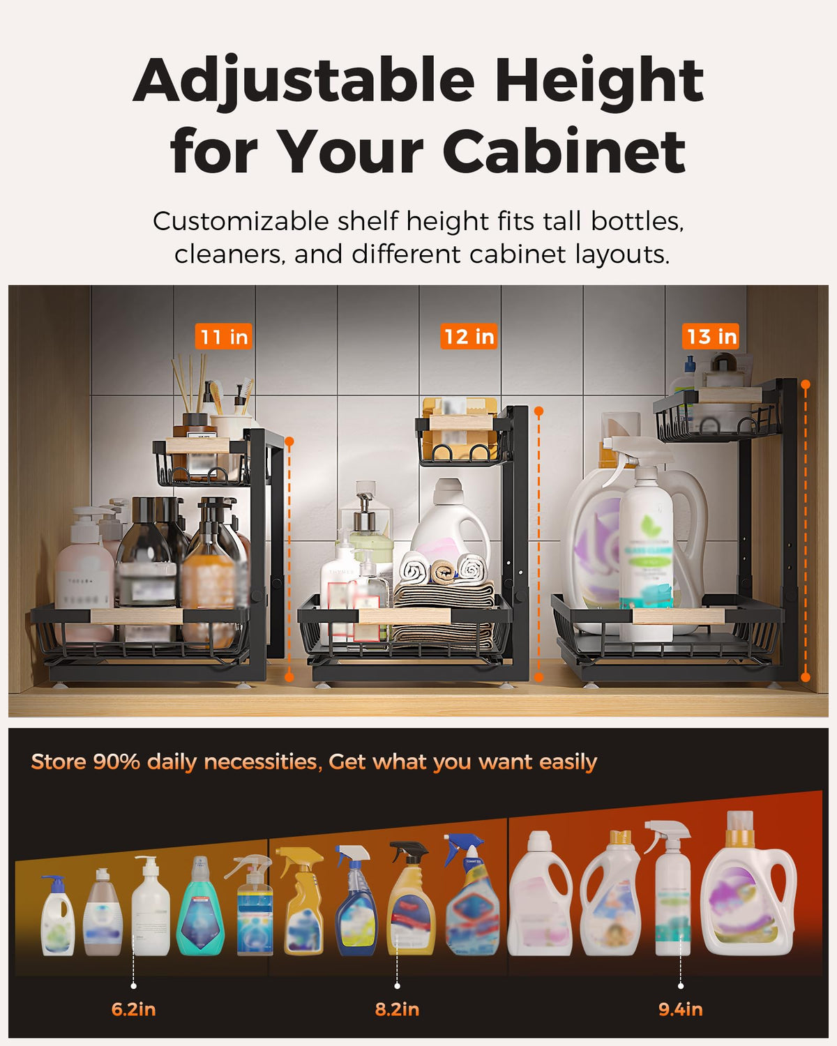 2-Tier Height Adjustable Under Sink Organizer & Storage L1683
