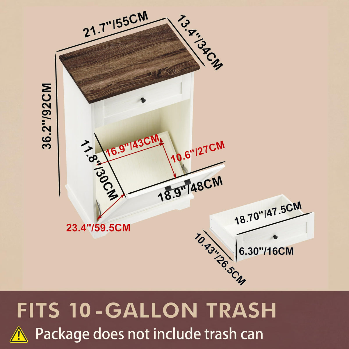 Double Tilt Out Trash Cabinet for 10 Gallon Trash Cans, Antique White C18644