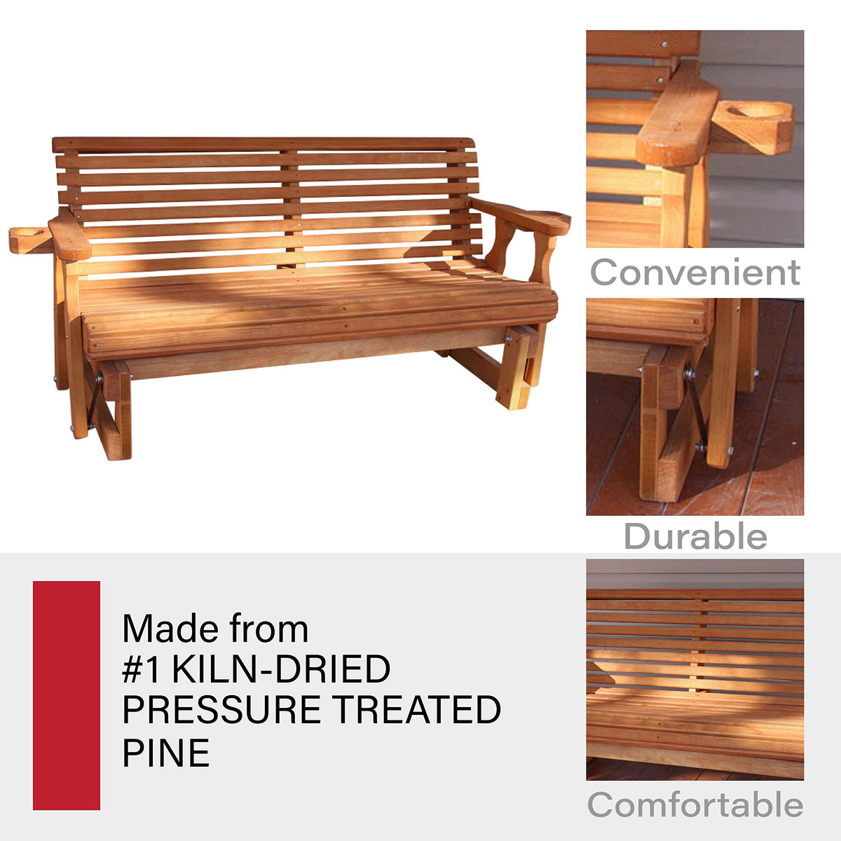 Heavy Duty Roll Back Porch Glider with Cupholders B5766