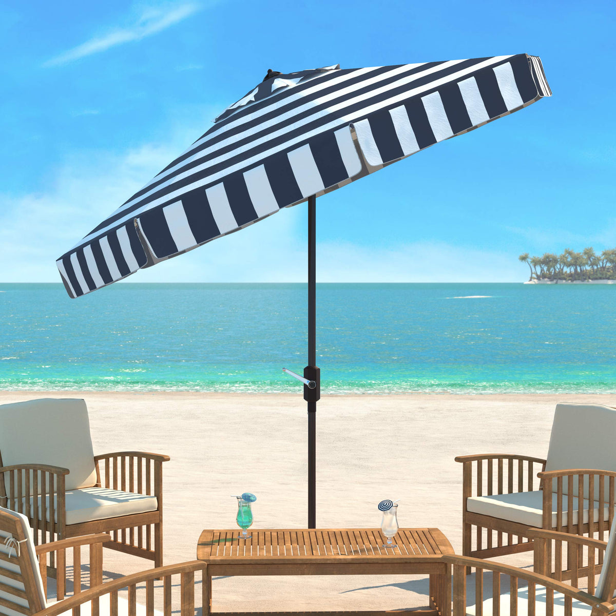 9 ft Navy White Patio Umbrella S81398