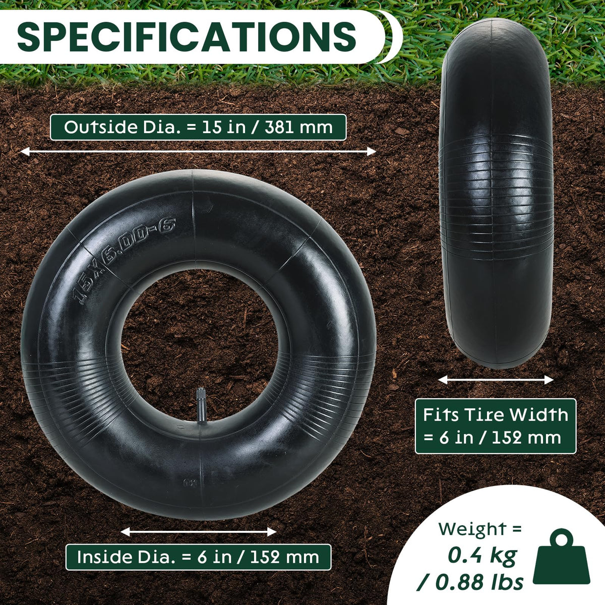 2 Pack 15 x 6.00-6" Inner Tubes with TR-13 Valve Stem A9317
