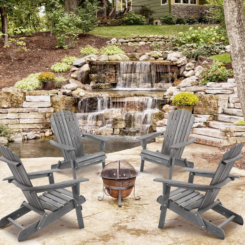 Wooden Folding Adirondack Chairs Set of 2 Solid Cedar U5000
