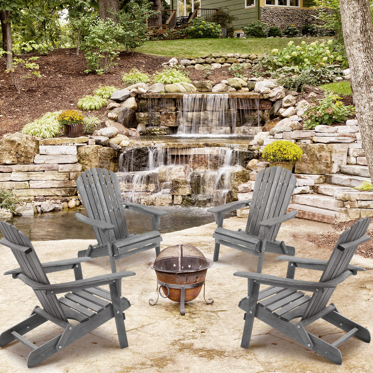 Wooden Folding Adirondack Chairs Set of 2 Solid Cedar U5000
